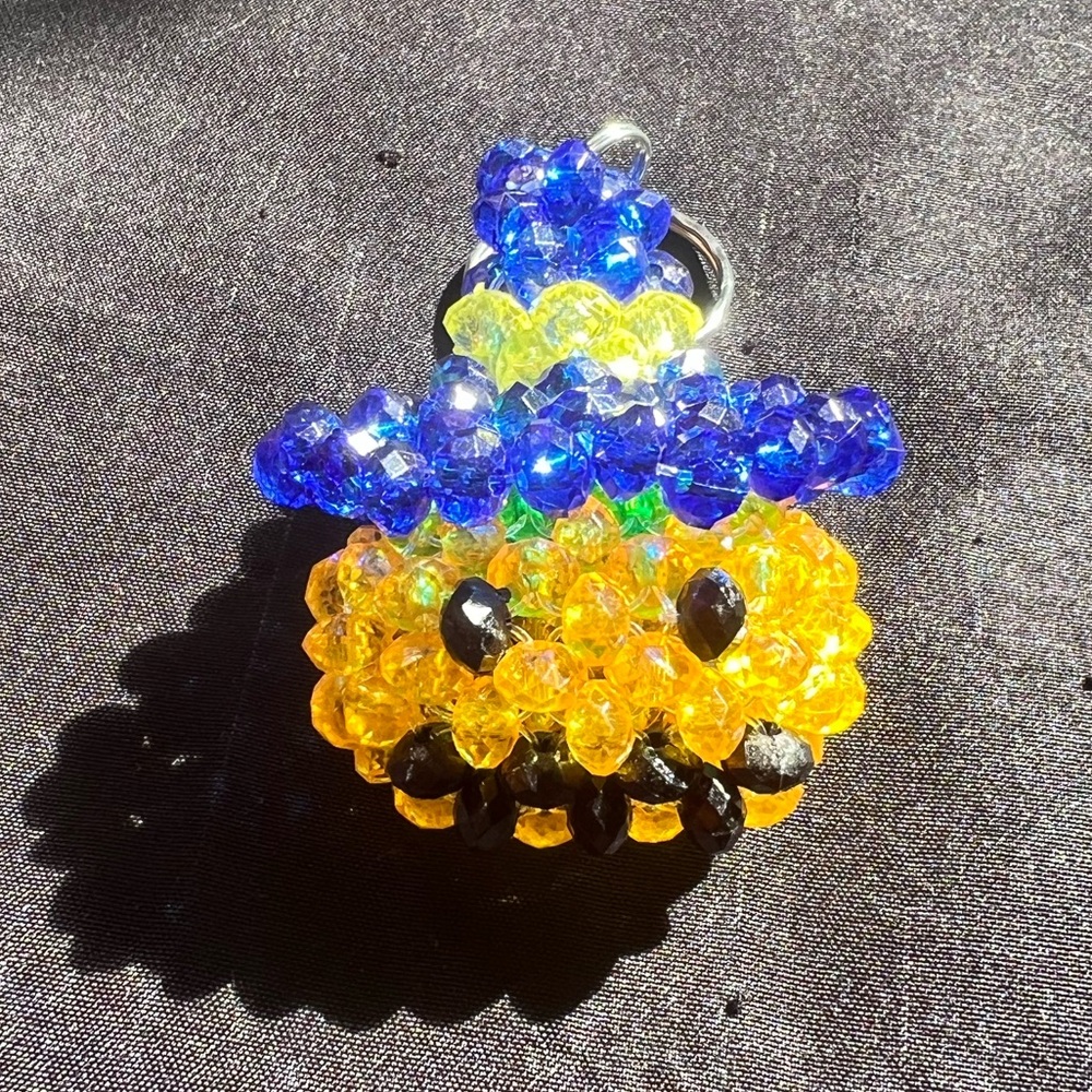 Blue & Orange Sparkly Shiny Beaded Jack-O-Lantern Witch Hat Keychain Charm Cute